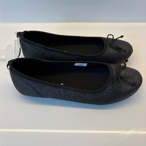 Joe Fresh Kids Black Glitter Ballet Flats ✨ Bow Detail | NWT | Size 6